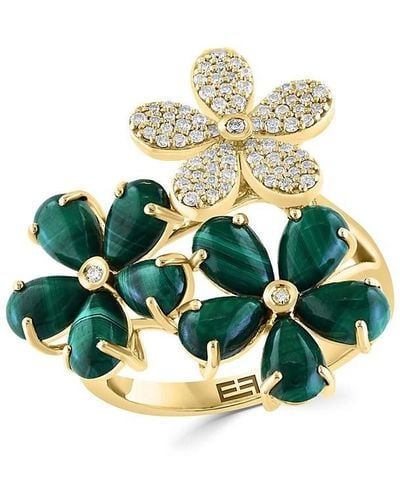 Effy 14K, Malachite & Diamond Floral Ring - Green