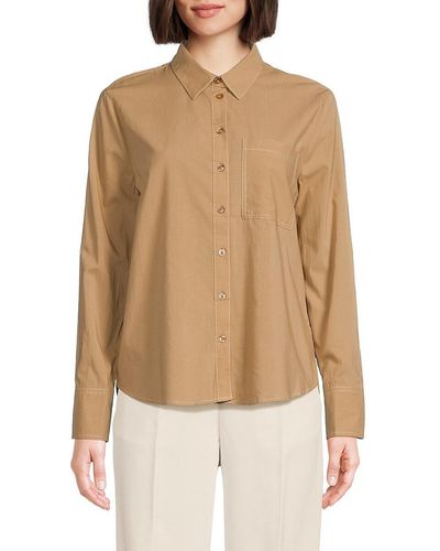 Ellen Tracy Verical Stripe Button Down Shirt - Natural