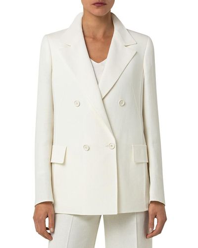 Akris Double Breasted Notch Lapel Virgin Wool Blend Blazer - White