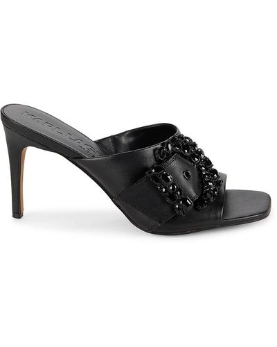 Karl Lagerfeld Quentin Embellished Leather Sandals - Black