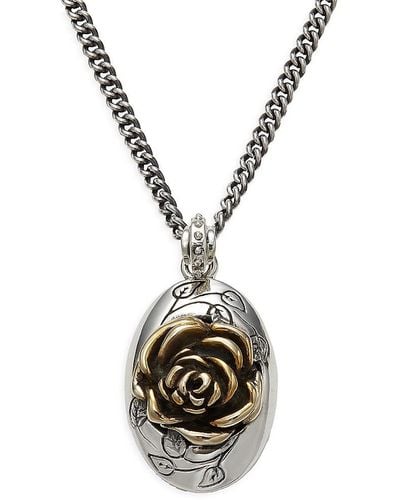 King Baby Studio Goldtone & Sterling Silver Framed Rose Pendant Necklace - Metallic