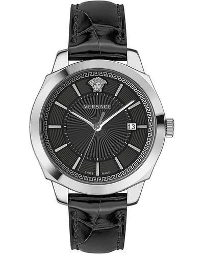 Versace Icon Classic Stainless Steel Leather-Strap Watch - Gray