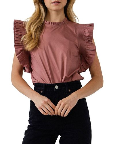 English Factory Ruffle-Sleeve Top - Red