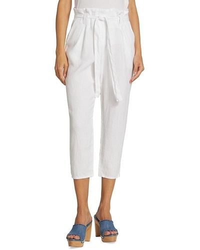 L'Agence Heather Cropped Linen Paperbag Pants - White
