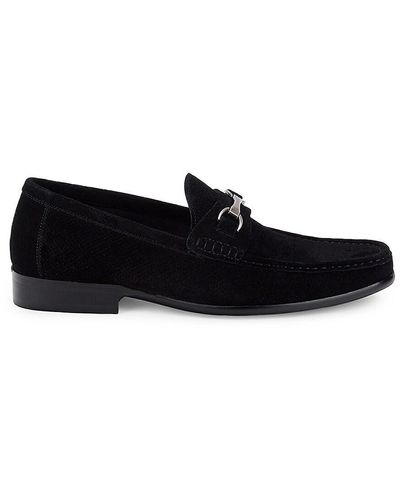 Saks Fifth Avenue Donatello Perforated-Suede Mocassin Loafers - Black
