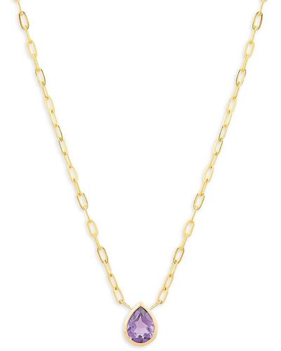 Saks Fifth Avenue 14k Yellow Gold & Amethyst Paperclip Necklace - Metallic
