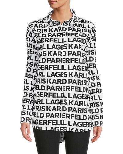 Karl Lagerfeld Paris Womens Logo Button-Down Cotton Shirt sz M LIMIT EDITION