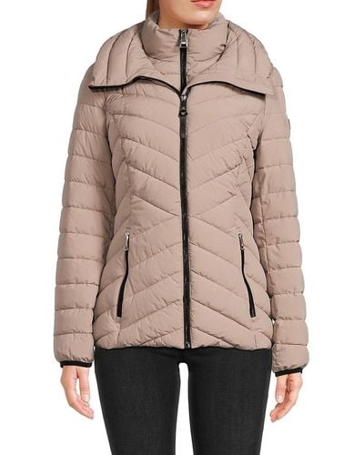 DKNY Hooded Puffer Jacket - Natural