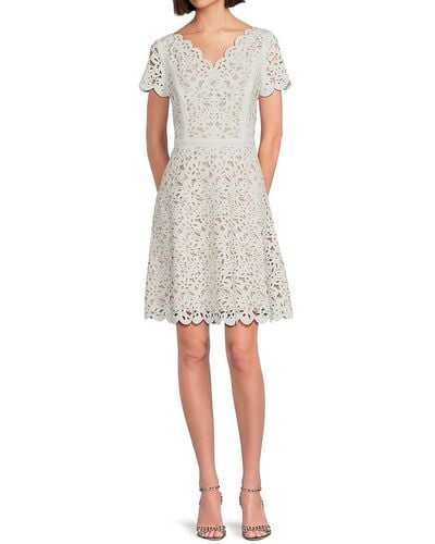 FOCUS BY SHANI Laser Cut Fit & Flare Dress - Natural