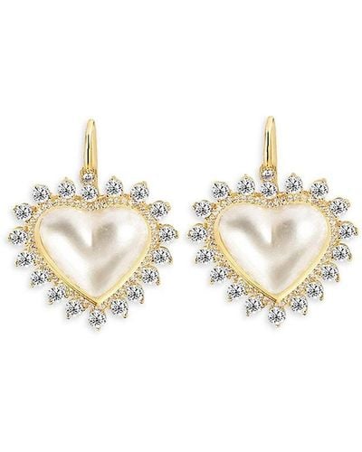 Gabi Rielle Timeless Treasures 14K Vermeil, 12Mm Pearl & Crystal Heart Earrings - White