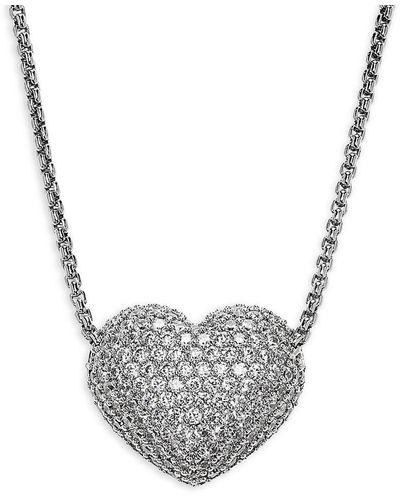 Adriana Orsini Rhodium Plated & Cubic Zirconia Puffy Heart Pendant Necklace - Grey