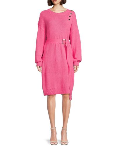 Saks Fifth Avenue Belted Knit Midi Dress - Pink