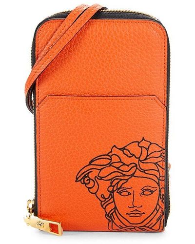 Versace Medusa Motif Leather Card Case - Orange