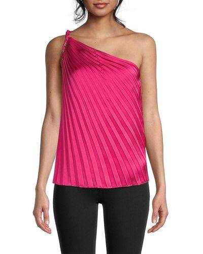 MILLY Kendra One Shoulder Satin Top - Pink