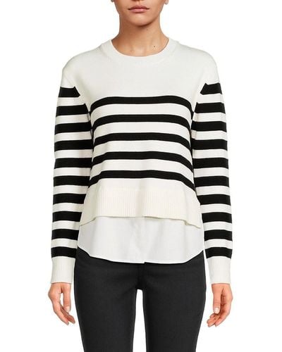 Design History Striped Twofer Sweater - White