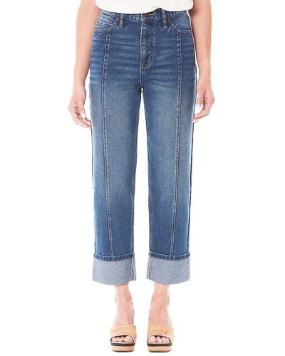 Nicole Miller High Rise Relaxed Ankle Straight Jeans - Blue