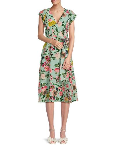 Eliza J Floral Belted Fit & Flare Dress - Green