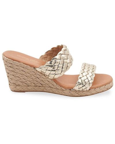 Andre Assous Aria Metallic Leather Espadrille Wedge Sandals - Natural