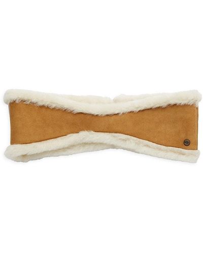 UGG Reversible Leather & Shearling Headband - Brown