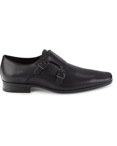 Calvin Klein Square Toe Leather Monk Shoes - Black