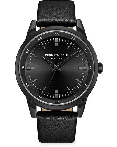 Kenneth Cole Classic 45Mm Tone & Leather Strap Watch - Black