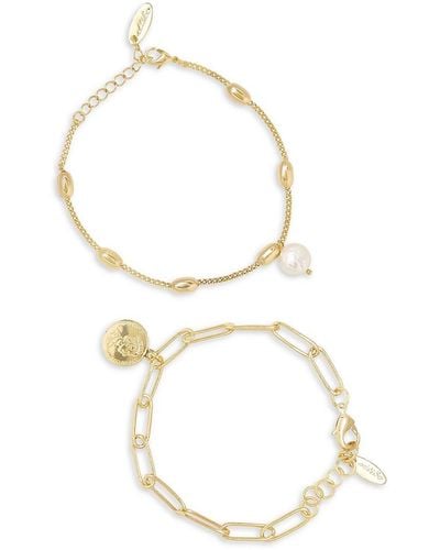 Ettika 2-piece 18k Goldtone & Freshwater Pearl Bohemian Bracelet Set - Metallic