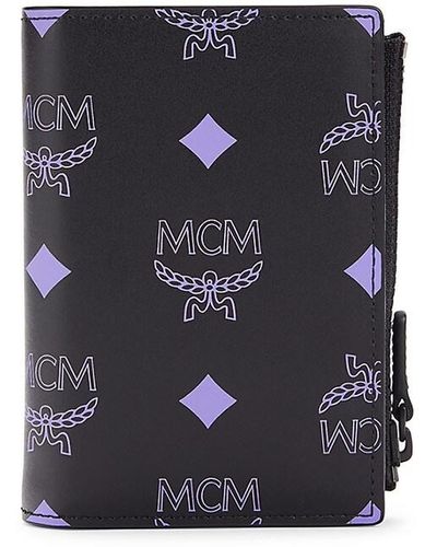 MCM Logo Leather Card Case - Blue