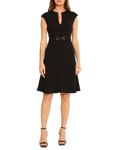 Maggy London Scuba Crepe Belted Fit & Flare Dress - Black
