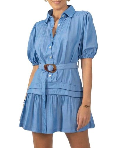 Akalia Belted Denim Mini Dress - Blue