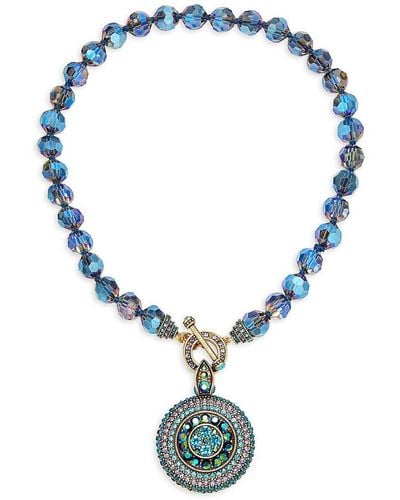 Heidi Daus Czech Crystal, Glass & Plated Disk Toggle Necklace - Blue