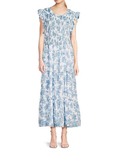 Saks Fifth Avenue Print Tiered Midi Dress - Blue