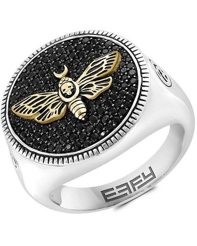 Effy 14k Goldplated, Sterling Silver & Black Spinel Bee Signet Ring