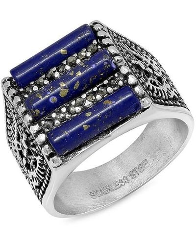 Anthony Jacobs Stainless Steel, Blue Lapis & Gray Faux-diamond Ring