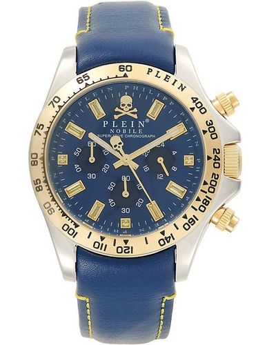 Philipp Plein 43mm Stainless Steel Chronograph Leather Strap Watch - Blue