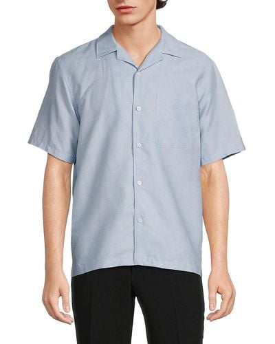 Theory Noll Linen Blend Camp Shirt - Blue