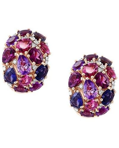 Effy 14k Rose Gold & Multi Stone Huggie Hoop Earrings - Purple
