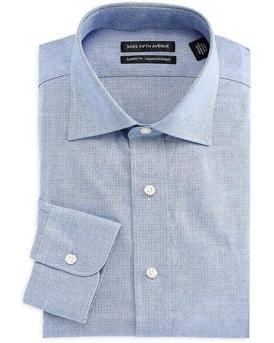 Saks Fifth Avenue Classic Fit Woven Design Dress Shirt - Blue