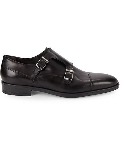 Bruno Magli Lidio Leather Double Monk Strap Shoes - Black