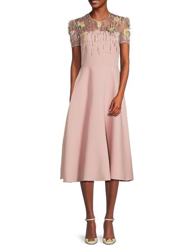 Valentino Embellished Virgin Wool & Silk Midi Dress - Pink