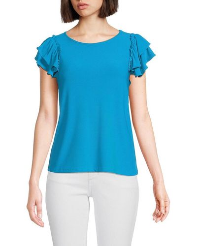 Philosophy By Republic Ruffle Sleeve Crepe Top - Blue
