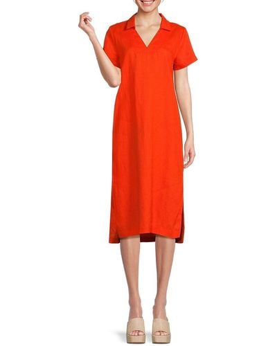 Saks Fifth Avenue 100% Linen Midi Shift Dress - Red