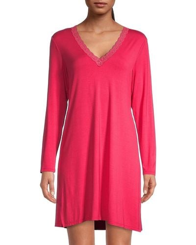 Natori Feathers Essentials V-Neck Jersey Sleep Dress - Pink