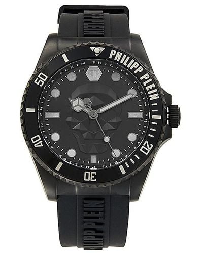 Philipp Plein The Skull Diver 44mm Ip Black Stainless Steel Case & Silicone Strap Watch