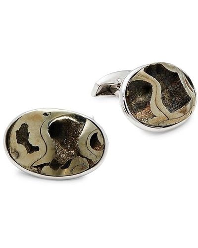 Tateossian Rhodium Plated Sterling Silver & Ammonite Cufflinks - Metallic