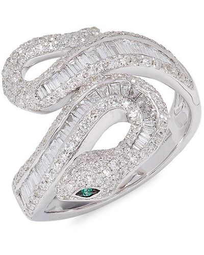 Effy 14k White Gold, Emerald & Diamond Snake Ring