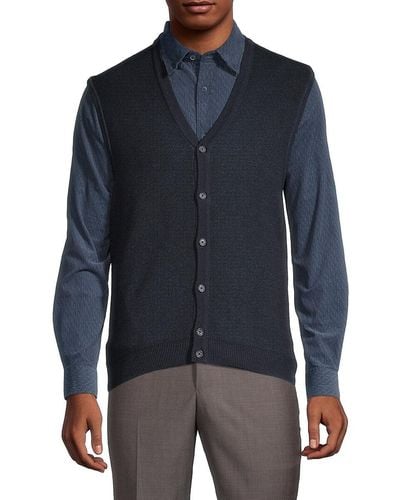 RAFFI Extra Fine Merino Wool Cardigan Vest - Blue