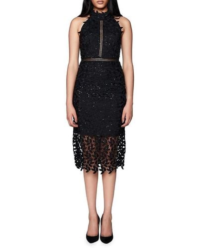 Bardot Sequin Leaf Lace Sheath Dress - Black