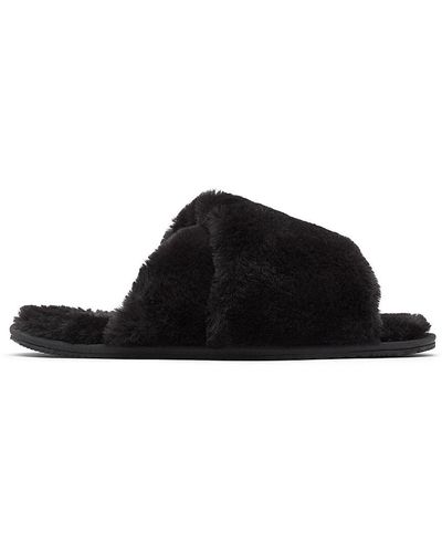 Sorel Go Mail Run Faux Fur Suede Slippers - Black