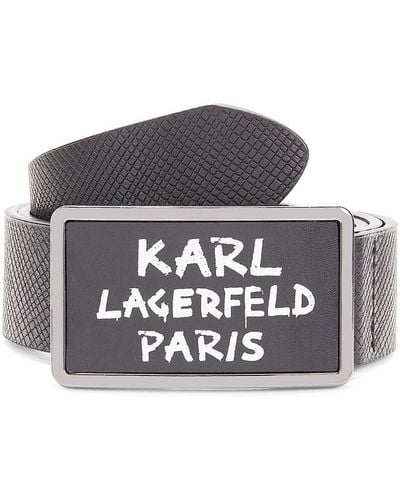 Karl Lagerfeld Logo Leather Belt - Gray