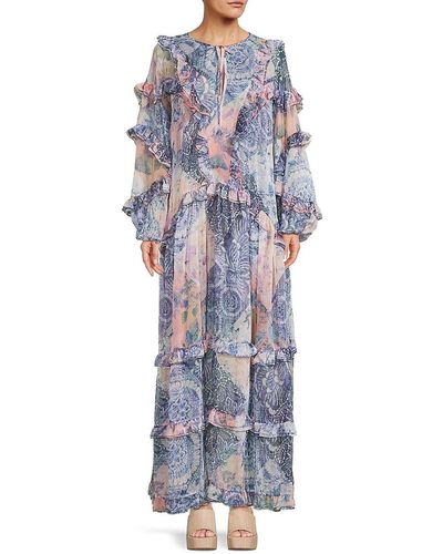 MISA Los Angles Persephone Ruffle Maxi Dress - Blue